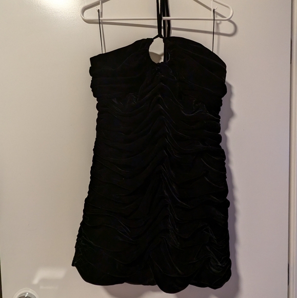 Zara NWT Black Velvet Ruched Halter Mini Dress - Picture 2 of 4